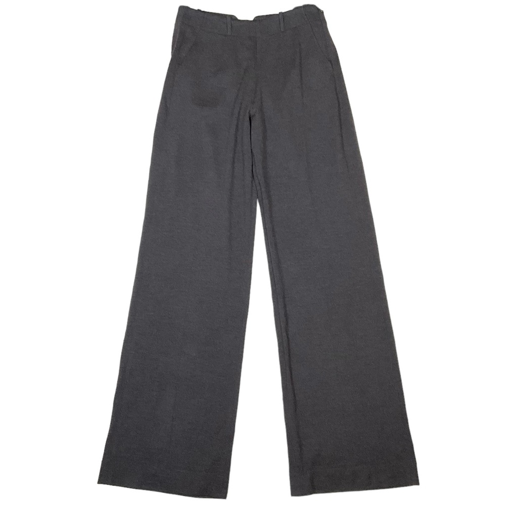 Faconnable Women’s High-Rise Wide Leg Trouser Gray Stretch Wool Dress Pa…